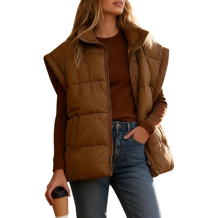 Легка степкова жилетка Daen Weste з коміром-стійкою, без рукавів, для осені/зими/міжсезоння, для активного відпочинку, S-XXL (Коричневий, L)