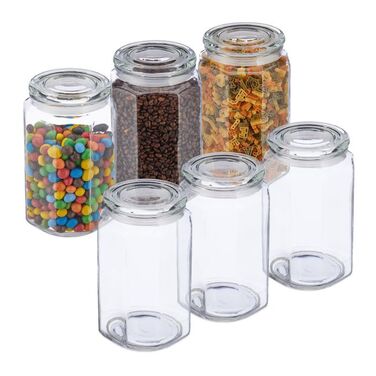 Relaxdays Set of 6 Storage Jars with Lids, 2400 ml