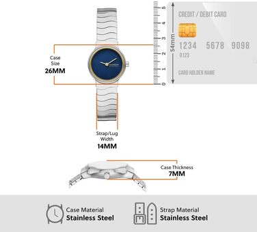 Жіночий наручний годинник Skagen Freja Lille: кварцовий механізм, сталевий ремінець, 26 мм, колір золото та глянцевий чорний
