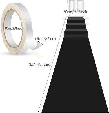 Runner Rug Runway Carpet 55gsm Thickness with 1 Piece Carpet Tape for Wedding, Christmas, Thanksgiving, Outdoor Accessories, Wedding Party Hallway Rug (Black, 2.6 x 30 Feet)
