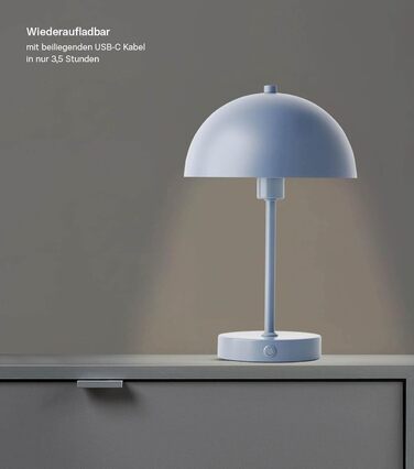 Mokebo® LED настільна лампа бездротова, акумуляторна, диммерна з USB-C 'The Lighthouse', вінтажна лампа-горщик, грибкова лампа та настільна лампа Taupe (мідний колір) з металу з акумулятором, тепле біле світло (блакитно-сірий)