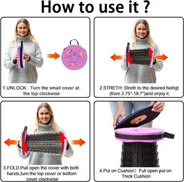 Складаний стілець Alevmoom з подушкою, телескопічний, 50см, 450кг, для кемпінгу та риболовлі (Новий фіолетовий)