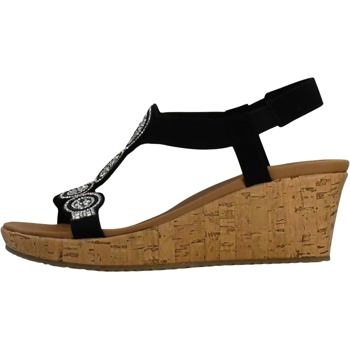 Босоніжки жіночі Skechers Beverlee Date Glam на танкетці, чорні (40 EU)