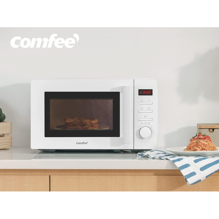 Мікрохвильова піч Comfee CMSN 20di біла: 20л, 700W, LED-дисплей, 8 меню, таймер, внутрішнє освітлення