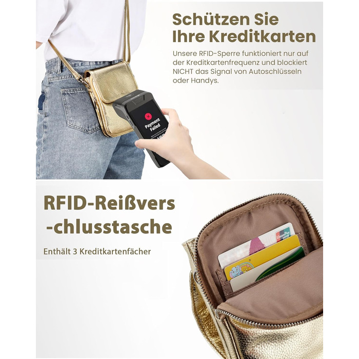 Чохол для телефону Befen зі шкіри, жіночий, з RFID-захистом та відділеннями для карток, золотистий