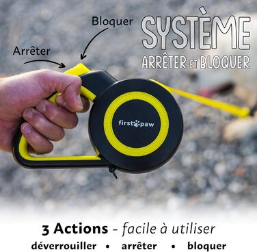 Висувна поводок для собак Rollleine 5м з функцією зупинки - зручний поводок для прогулянок - для собак маленьких порід та середніх до 20кг - жовтий