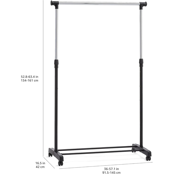 Amazon Basics Wardrobe with Two Shelves, White, ((91.5-145) x 42 x (134-161) cm (L x W x H), Chrome)