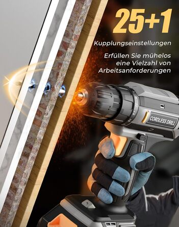 Акумуляторний шуруповерт/дрель 20V, 56 шт. в наборі, 42Nm, LED-підсвітка, сірий колір, для ремонту та DIY-проєктів