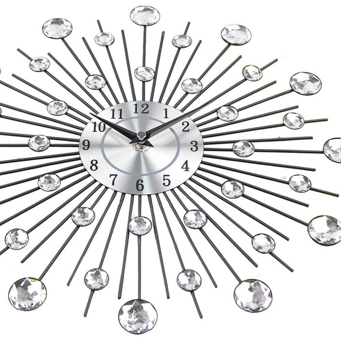 Silver Glitter Wall Clock, Large Kitchen Clock, Modern Designer Quartz Wall Clock, Analog Wall Clock (Silver)