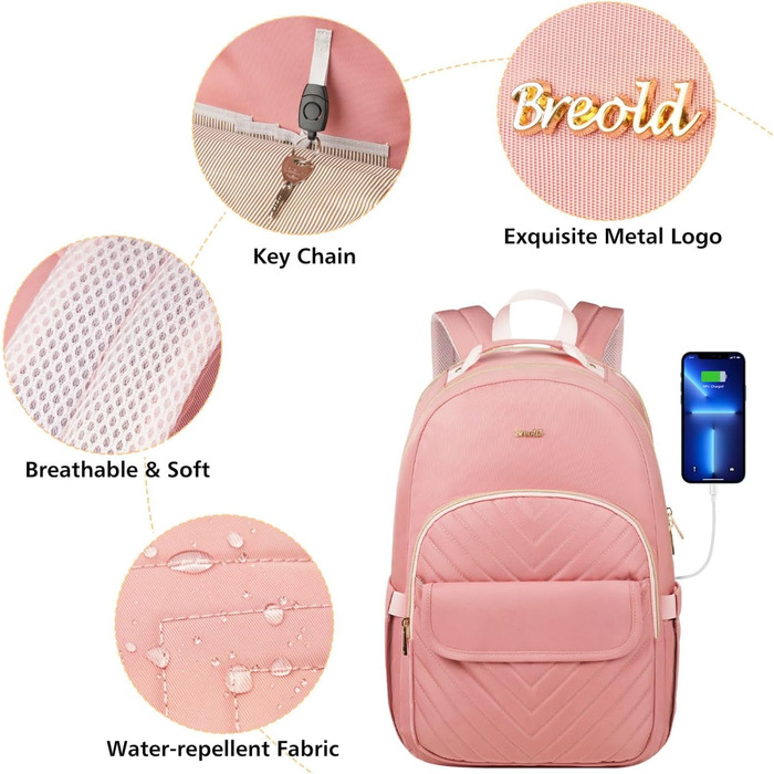 Жіночий рюкзак для ноутбука 17,3 дюйма: стильний рюкзак для дівчат-підлітків, студентів та вчителів, ідеальний для навчання, роботи та офісу (15.6', Рожевий)