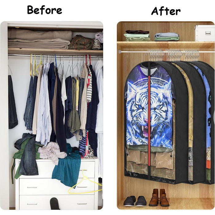 Чохли для одягу, дихаючі, 100 см (4 шт.) для костюмів, захисні мішки для зберігання з 10 см прорізом, прозоре вікно, пилонепроникні, мішки для одягу, захист для костюма, пальто