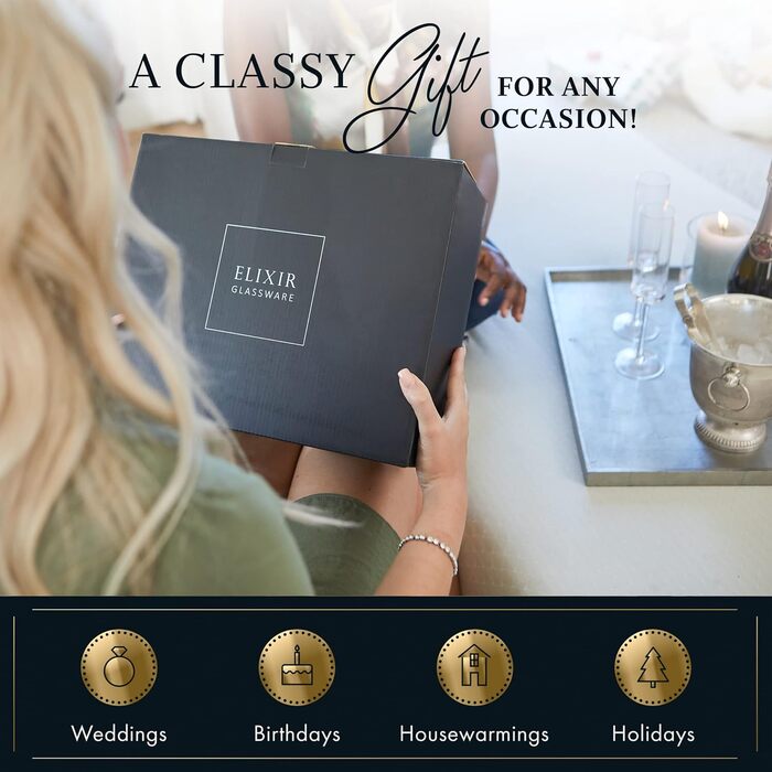 Кельхір для шампанського, набір 4 шт. – Сучасний та елегантний для жінок, чоловіків, весілля, ювілею, Різдва, дня народження – 170 мл, з кришталевого скла, 4 шт. (1 упаковка)