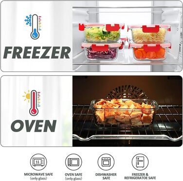 Набір контейнерів Verones 24 шт. з кришками, повітряний, скляний, для обіду, червоний