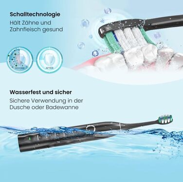 Електрична звукова зубна щітка Black Edition з 5 режимами та акумулятором на 120 днів - ультразвукова щітка зі смарт-насадкою, 100 днів гарантії повернення коштів