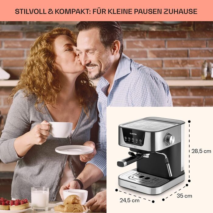 Klarstein Espresso Siebträgermaschine: компактна кавомашина для еспресо з молочною піною, 1,8 л, 20 бар, нержавіюча сталь, 1350 Вт