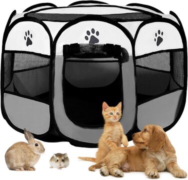 Клітка-забіг для цуценят та дрібних тварин 114x114x59 см (сіра)