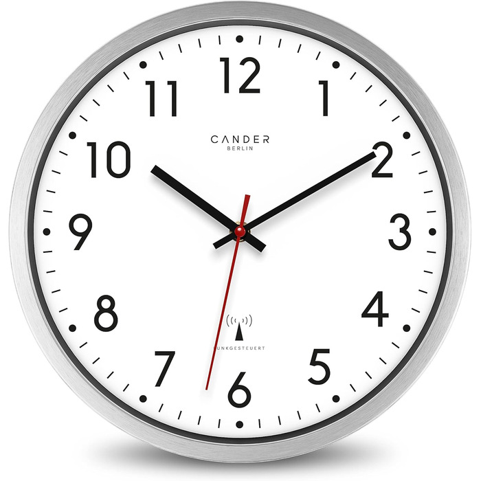 Cander Berlin MNU 3030 Wall Clock White Aluminum Silent 30.5 cm Analog Quiet Radio Clock