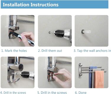 Тримач для рушників JSVER поворотний на 180°, з нержавіючої сталі 304, 3 висувні ручки до 50 см, для кухні, ванної кімнати, гардеробу, сріблястого кольору
