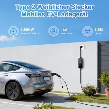 Зарядний кабель Type 2 Schuko 3.68kW 6-16A для електромобілів та PHEV, 7м, LCD дисплей, IP65