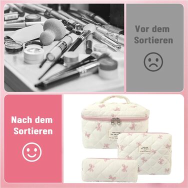 Набір косметичок з квітами для дівчаток, набір культуртреш для жінок, степкова косметичка для макіяжу, бавовняний культуртреш, косметичка Coquette, естетичні речі Clean Girl, косметична сумка (біло-рожева стрічка)