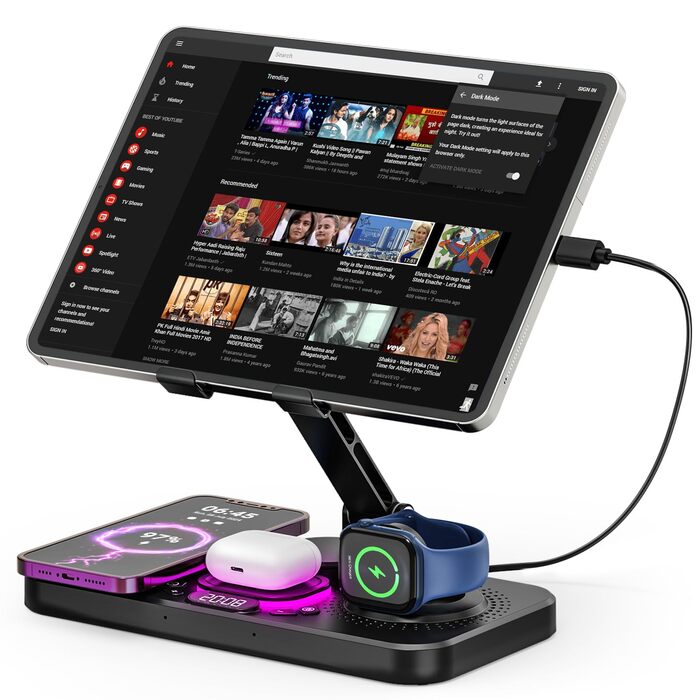 Бездротова зарядна станція 4-в-1 для iPhone, складаний тримач для планшета, індуктивне зарядне для iPhone 16/15/14/13/12/11 та iWatch