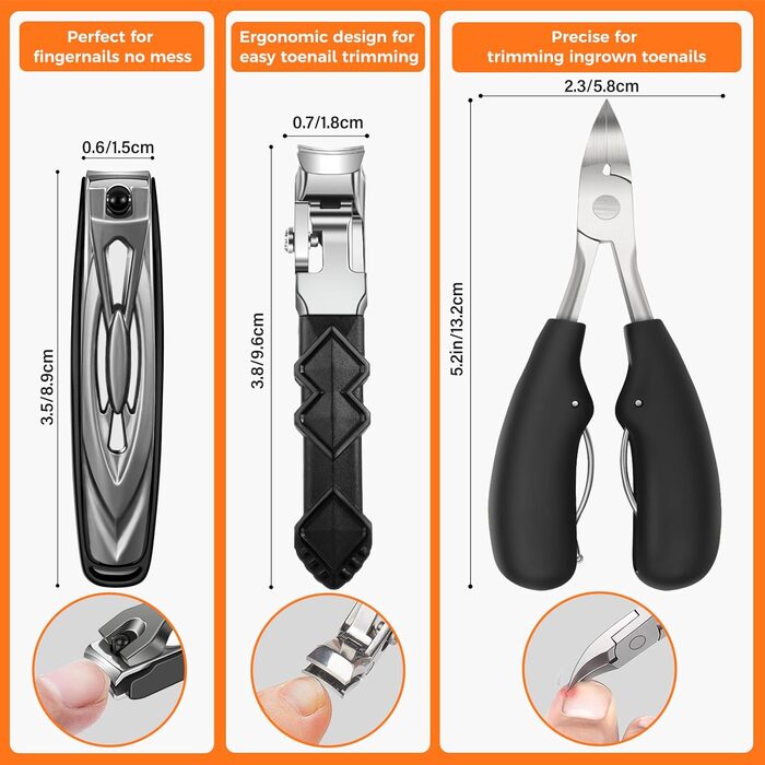 Професійний нігтеріз для нігтів, DRMODE для товстих нігтів, для людей похилого віку, з широким отвором, гострий, з похилою клинком, довга ручка (чорний)