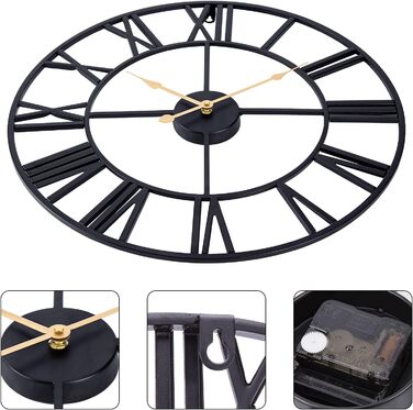 ACCSHINE Wall Clock Large Silent No-Tick Noise 60cm Roman Numerals Quartz Battery Operated Wall Clock Easy to Read for Living Room Kitchen Bedroom Office School