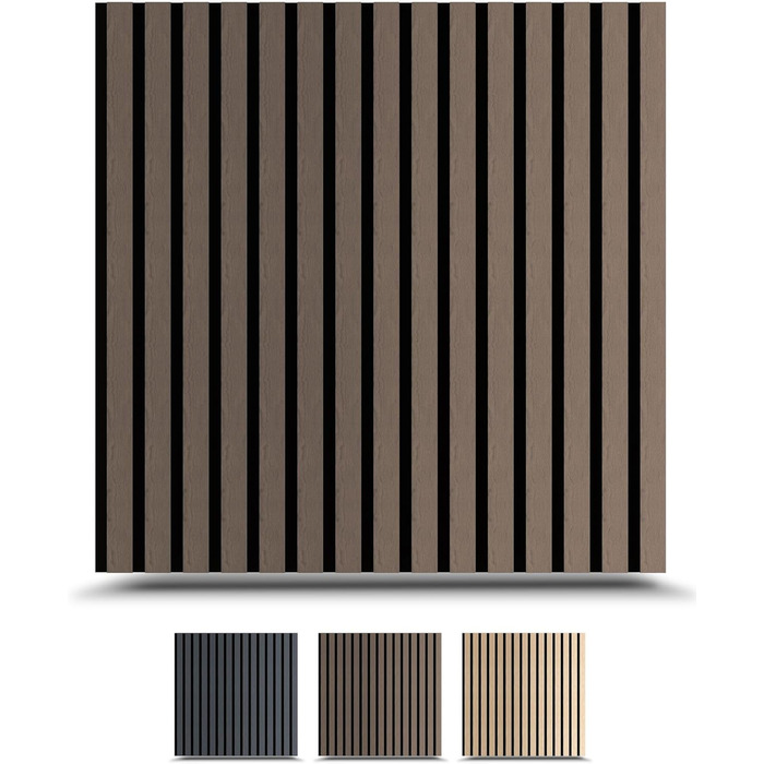 Акустичні панелі з дерева 60x60 см, колір горіх (4 шт.) — стінні звукопоглинаючі панелі-ламелі для шумоізоляції та покращення акустики приміщення