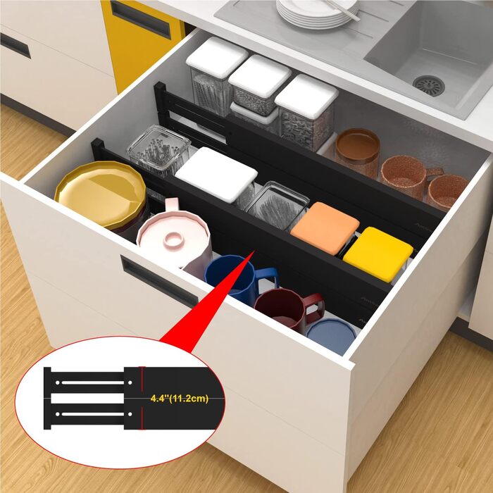 ANTOWIN 10 Pcs Adjustable Drawer Dividers Bamboo, Drawer Organizer, Spring-loaded, Kitchen, Dresser, Bathroom, Bedroom, Baby Drawer, Desk Organization System (Black)