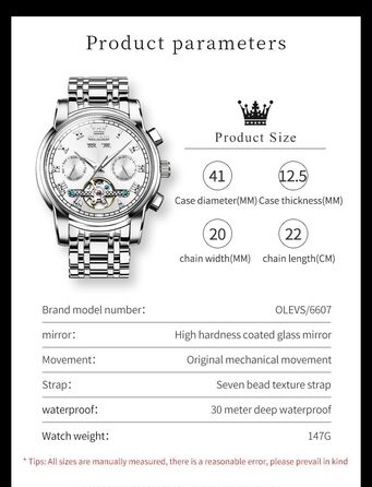 Чоловічий наручний годинник OLEVS 6607: кварцовий, водонепроникний, з ремінцем з натурального дерева, сріблястий/білий