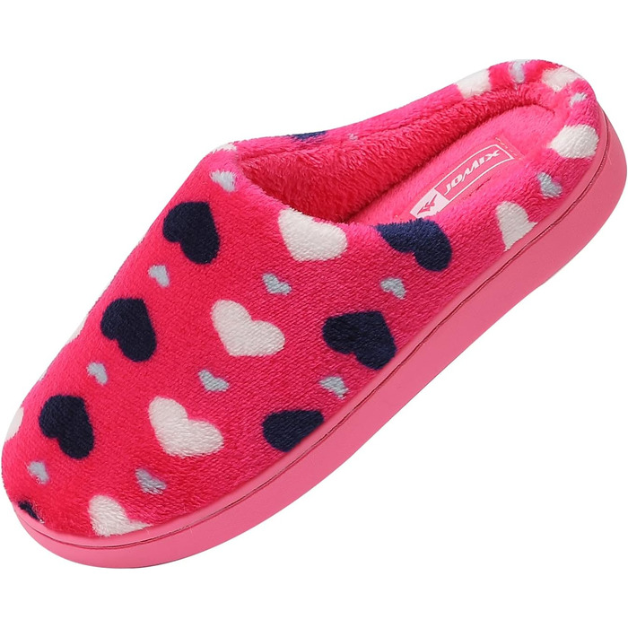 Тапочки домішки JOMIX Winter Hausschuhe для жінок з серцем, теплі, з плюшевою підкладкою, зручні, антиковзні, домашні (36 EU, фуксія)