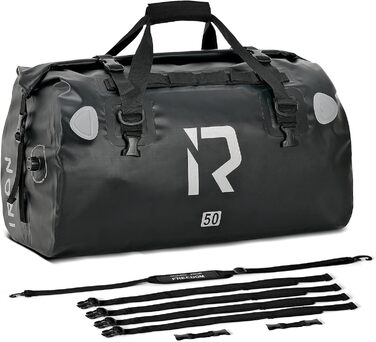 IRON JIA's Motorcycle Bag Luggage Roll Waterproof Motorcycle Rear Bag Saddle Bag Travel Bag with Roll-Sealed Shoulder Straps Suitable for Motorcycle Cycling Camping Watersports - (Black, 50L)
