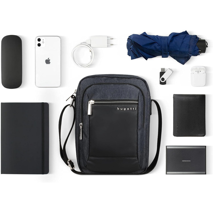 Чоловіча сумка Bugatti Sera на плечі, месенджер з відділенням для планшета, антрацит, S