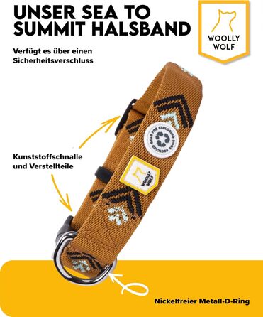 Нашийник для собак великих порід Woolly Wolf Sea to Summit, розмір L, з регулюванням, з переробленого поліестеру