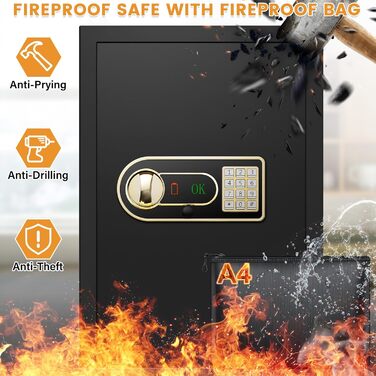Мобільний сейф Mejasg Safe Tresor: компактний вогнестійкий сейф для дому, грошей, медикаментів та коштовностей (23x17x17 см, 65л)
