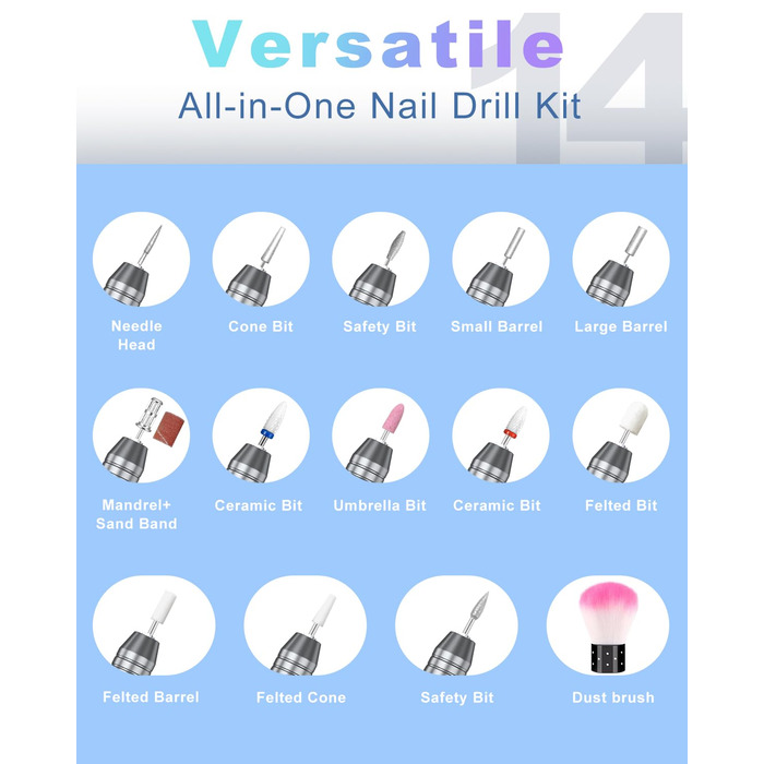 Професійний фрезер для нігтів ENGERWALL M95G: 40000 об/хв, акумулятор 24 год, бездротовий, з LCD, для гелю та акрилу