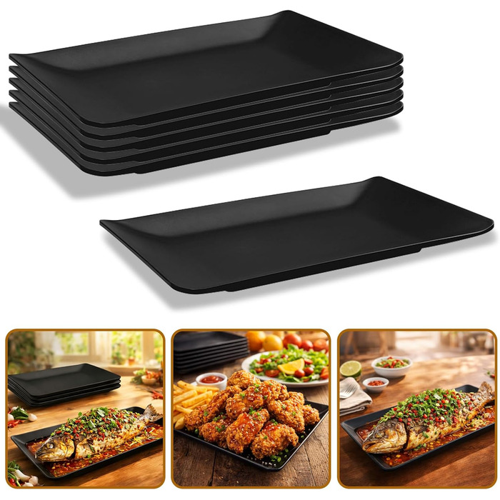 Teller Teller Rechteckig, чорний порцеляновий сервірувальний тарілка для закусок, десертів, суші, тортів, салатів, фруктів, антипасті, гарнірів (9615-6)