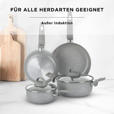 Набір каструль KASANOVA для традиційних плит, антипригарне покриття, набір посуду, здорове, швидке та рівномірне приготування їжі. Виготовлено в Італії (6 предметів)