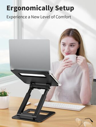 Adjustable Laptop Stand for Desk - Telescopic & Ergonomic Design - Fits 10-17 inch Laptops (Black)