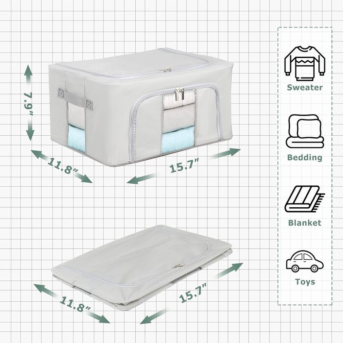 Органайзер для зберігання постільної білизни та одягу, 2 шт. (24L, сірий)