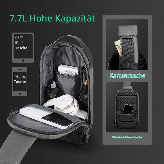 Водонепроникна сумка-слінг Mark Ryden Crossbody проти крадіжок для чоловіків та жінок, сумка через плече для подорожей з відділенням для iPad 9.7