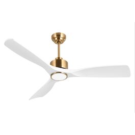 Сучасний стельовий вентилятор з підсвічуванням та пультом керування, 132 см, білий та золотий, тихий DC-двигун, сумісний з Alexa/Google Home