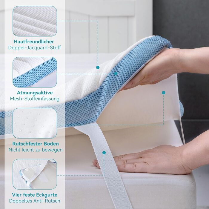 Amazon Basics Memory Foam Mattress Topper with Straps, 140 x 200 cm, 5 cm Height, White