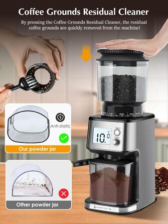 Електрична кавомолка Homtone для еспресо та френч-прес, 51 ступінь помолу, нержавіюча сталь, LCD-дисплей, 165W