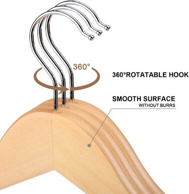 HOUSE DAY Clothes Hangers Wood Natural Clothes Hangers Natural Wood Clothes Hangers 20 Pieces Clothes Hangers Stable Clothes Hangers Swivel Jacket Hangers Suit Hangers Clothes Hangers Wood Wide 44.5cm made of natural wood