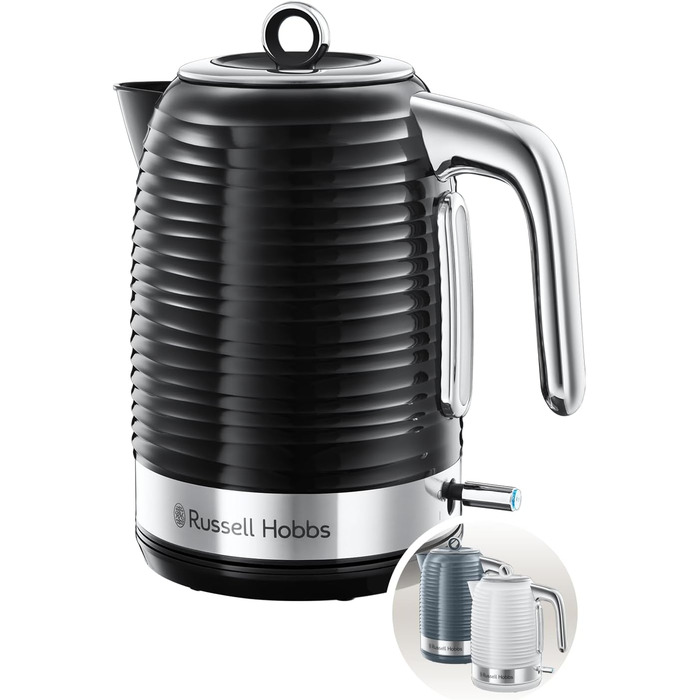 Електричний чайник Russell Hobbs Inspire 1.7л, 2400W, чорний з високоякісною глянцевою поверхнею, фільтр від накипу, індикатор рівня води, знімний кришка
