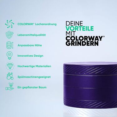 Керамічна млинка для трав COLORWAY 4-в-1, Ø63мм, SafeSeal, з аксесуарами, антипригарна, набір для чищення, темний виноград
