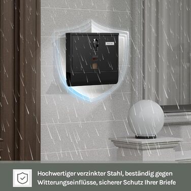 Поштовий ящик WOLTU з газетницею та вікном, персоналізований, замиканий, з 2 ключами, сучасний, 37x37x10.5 см, чорний