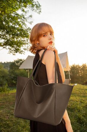 Сумка жіноча KALIDI шопер велика зі шкірозамінника (PU шкіра) коричнева для роботи, покупок, навчання з блискавкою