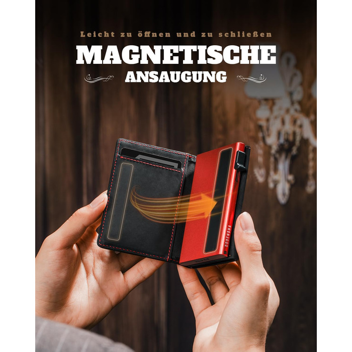 Портмоне чоловіче DODENSHA MagSnap Slim з відділенням для монет, RFID захистом, на 10+ карт, чорно-червоне